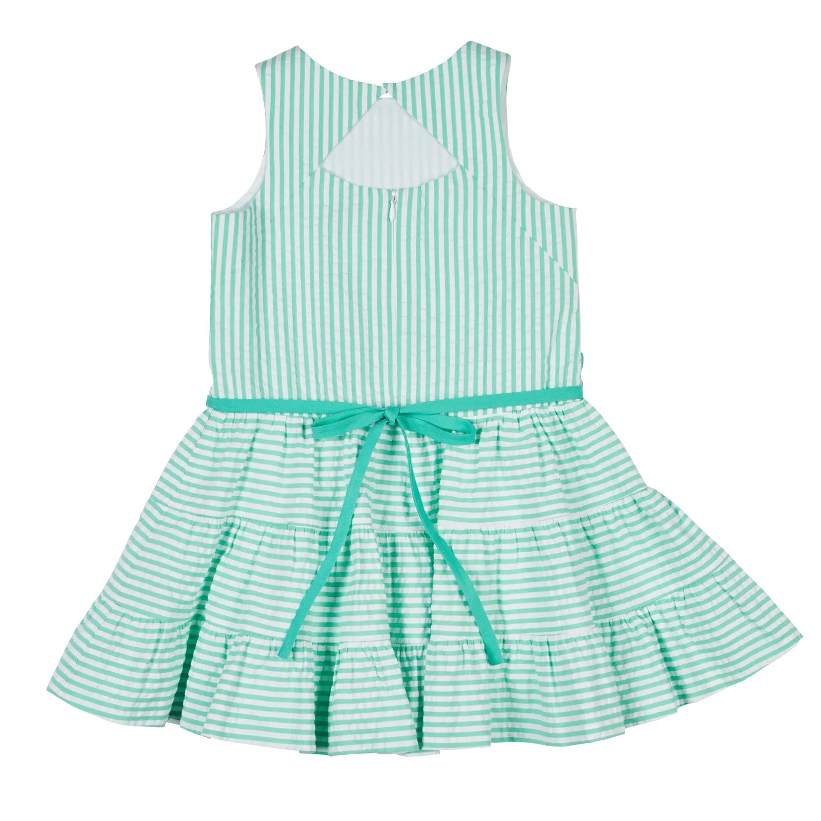 Girls Jade Seersucker Dress with Flowers