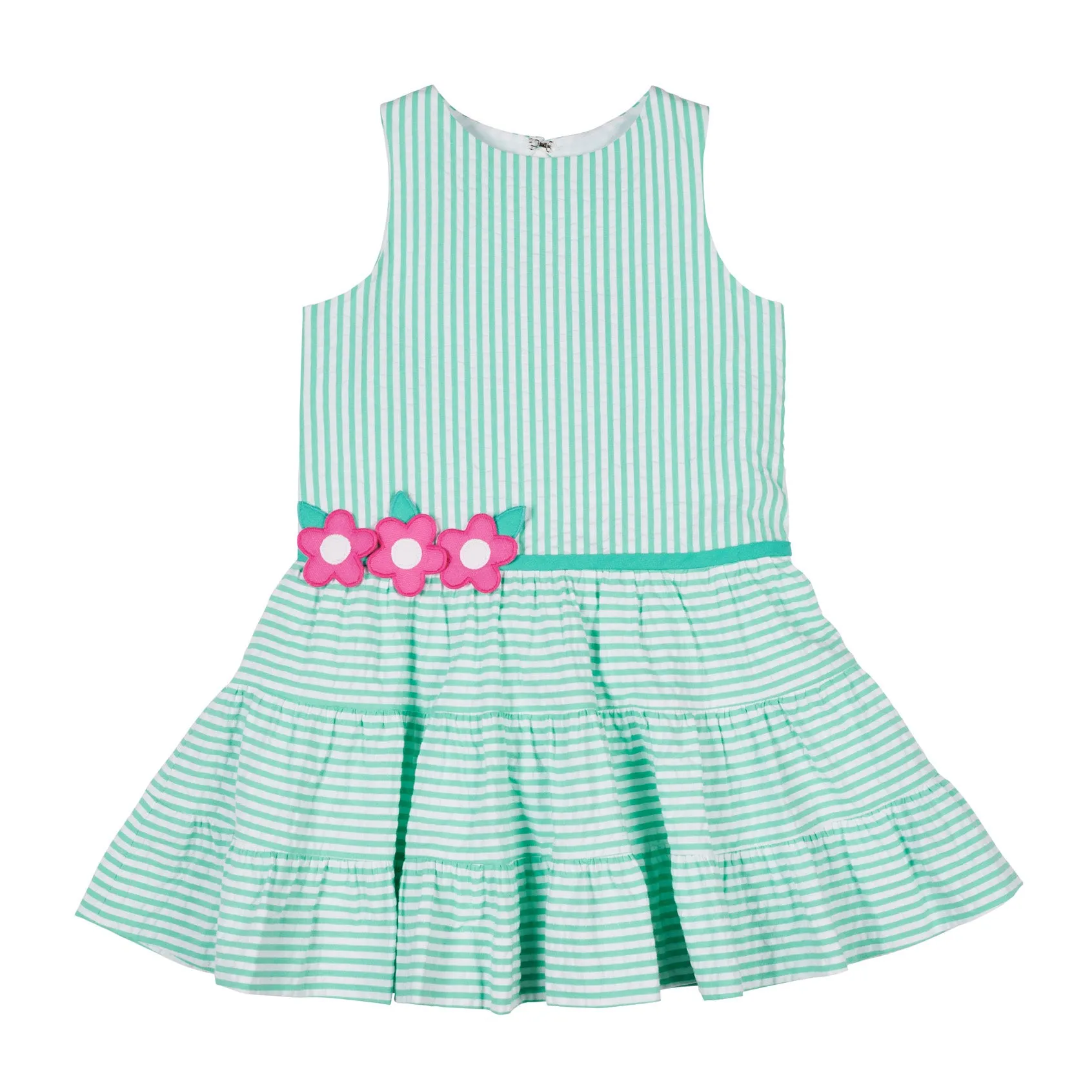 Girls Jade Seersucker Dress with Flowers