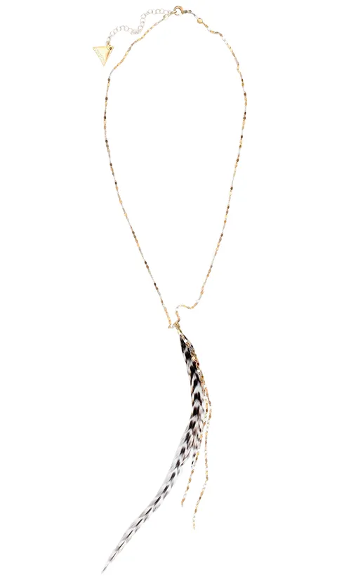 Glistening Feather Necklace - Gold/Stripe