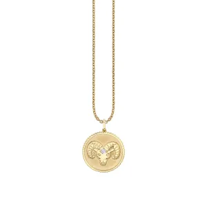 Gold & Diamond Large Aries Zodiac Medallion