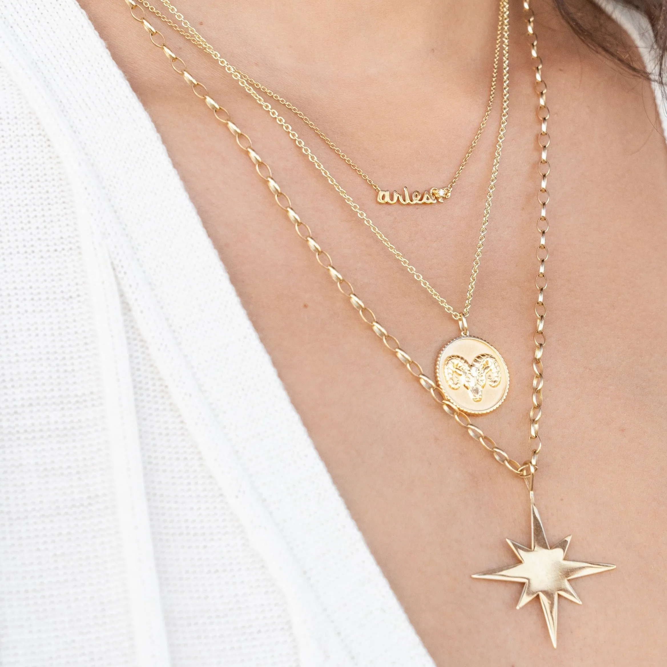 Gold & Diamond Large Aries Zodiac Medallion