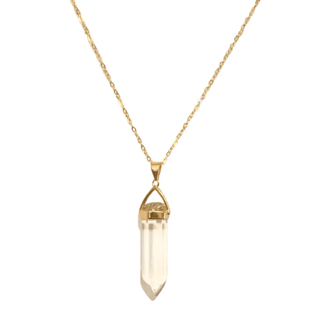GOLD CLEAR QUARTZ AMULET necklace