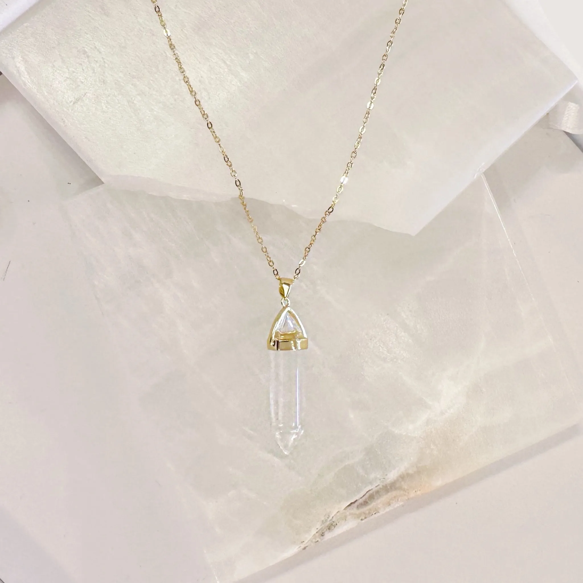 GOLD CLEAR QUARTZ AMULET necklace