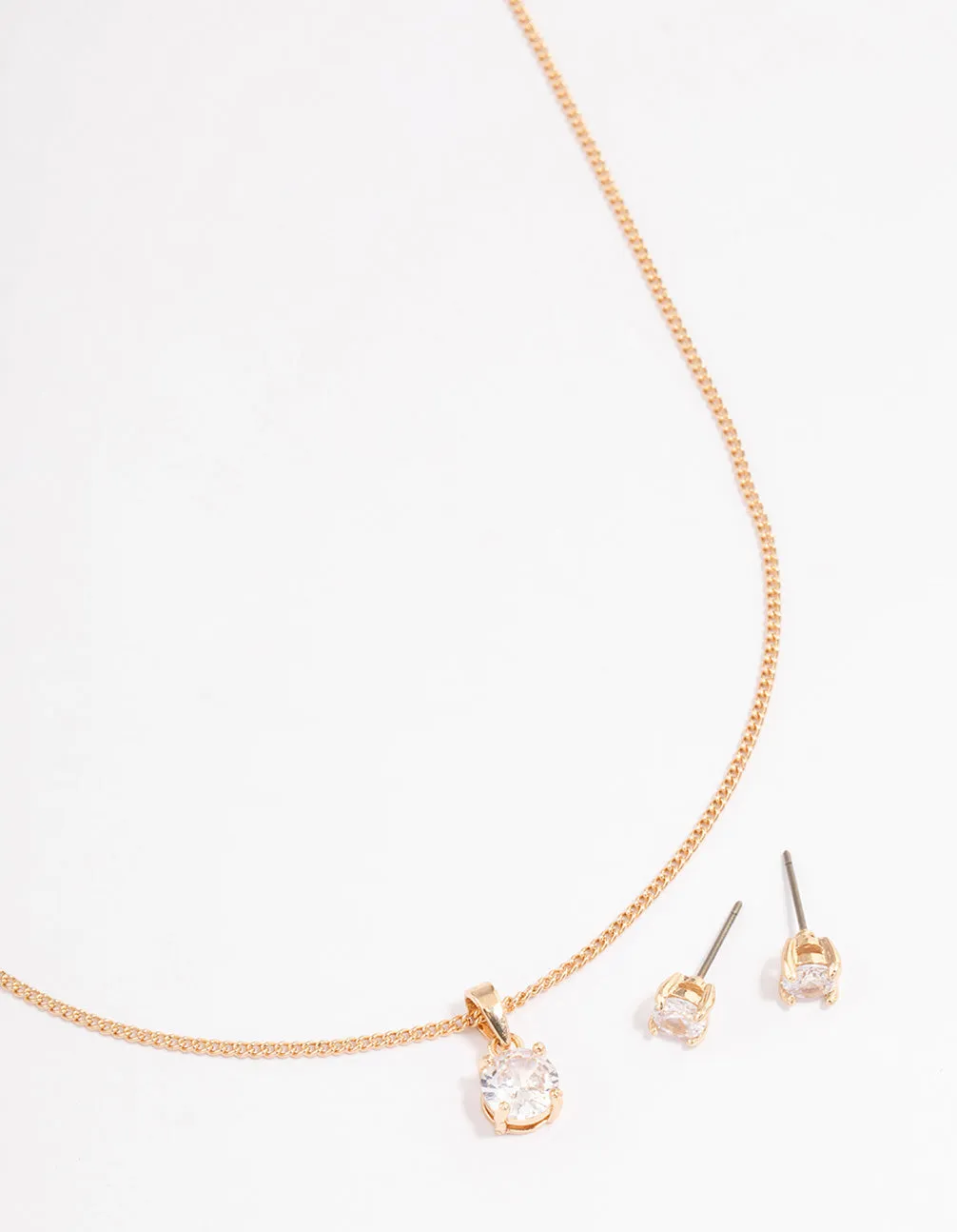 Gold Cubic Zirconia Classic Necklace Earrings Set