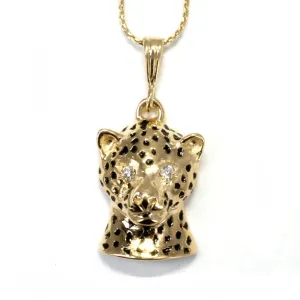Gold Leopard Head Necklace with Diamond Eyes in Solid 14kt Gold