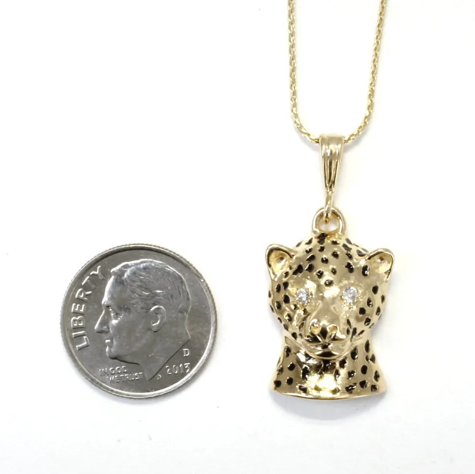 Gold Leopard Head Necklace with Diamond Eyes in Solid 14kt Gold