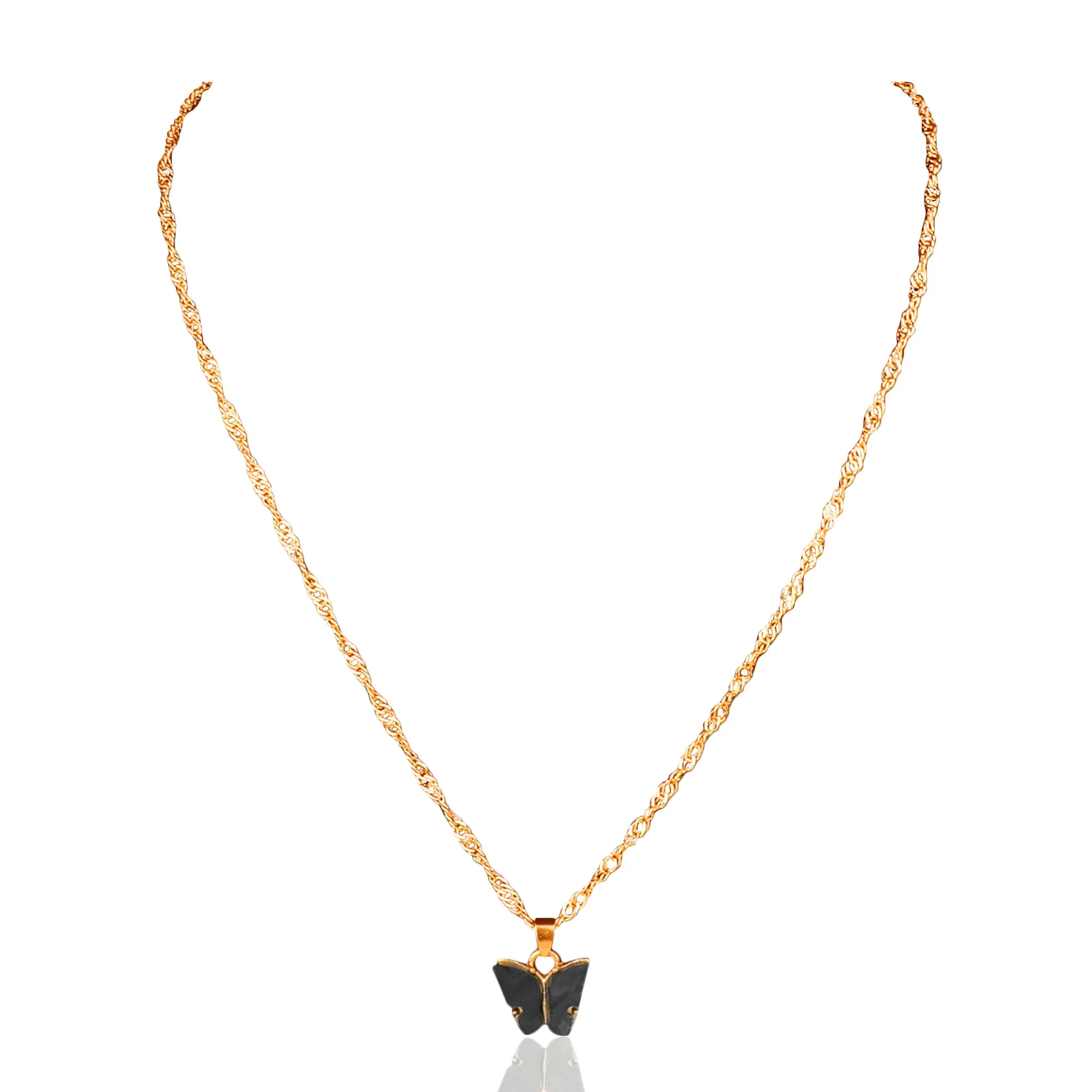 Gold Plated Black Butterfly Pendant
