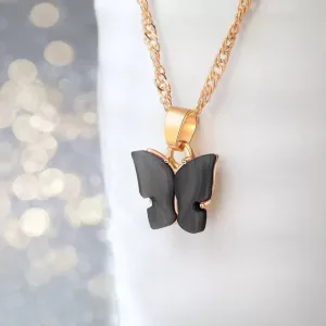 Gold Plated Black Butterfly Pendant