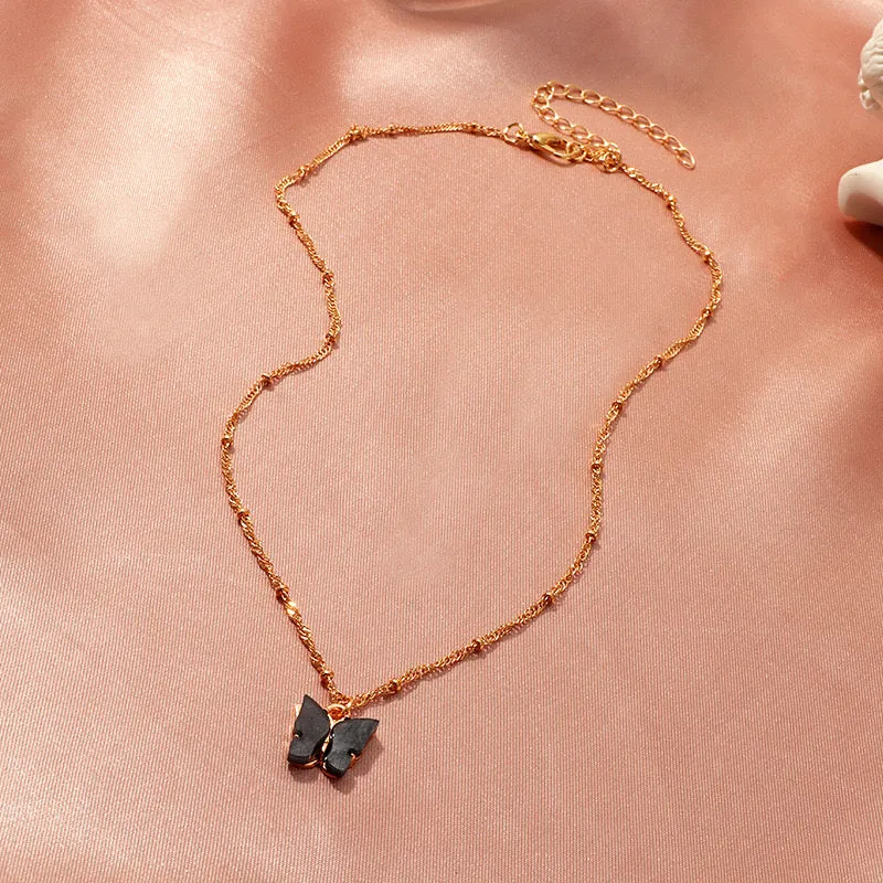Gold Plated Black Butterfly Pendant