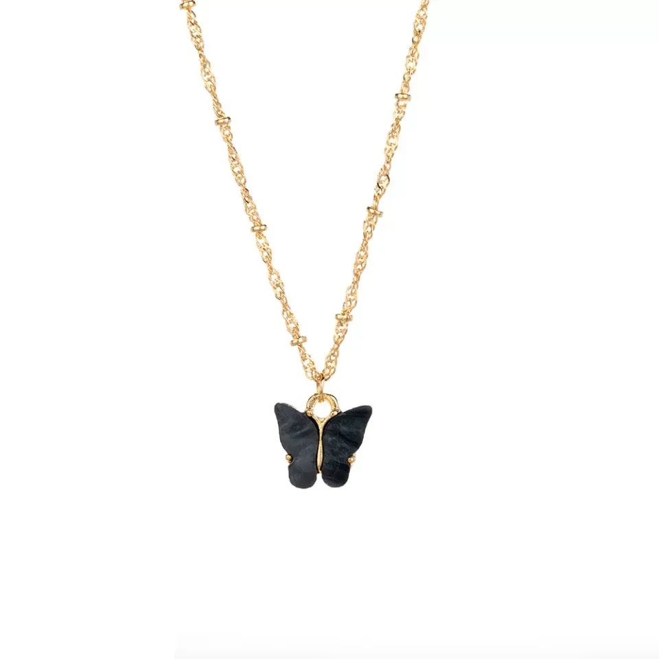 Gold Plated Black Butterfly Pendant