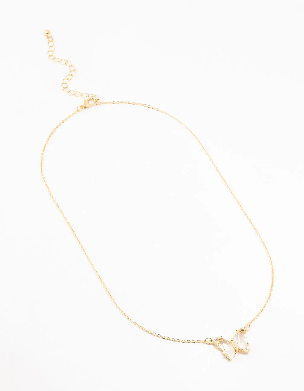 Gold Plated Clear Diamante Butterfly Necklace