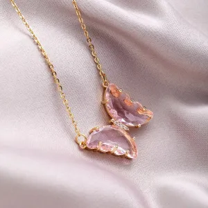 Gold Plated Pink Crystal Butterfly Pendant