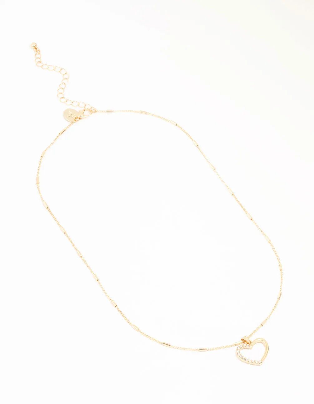 Gold Tab Diamante Open Heart Necklace