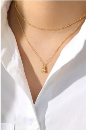 Gold Teddy Bear Charm Necklace