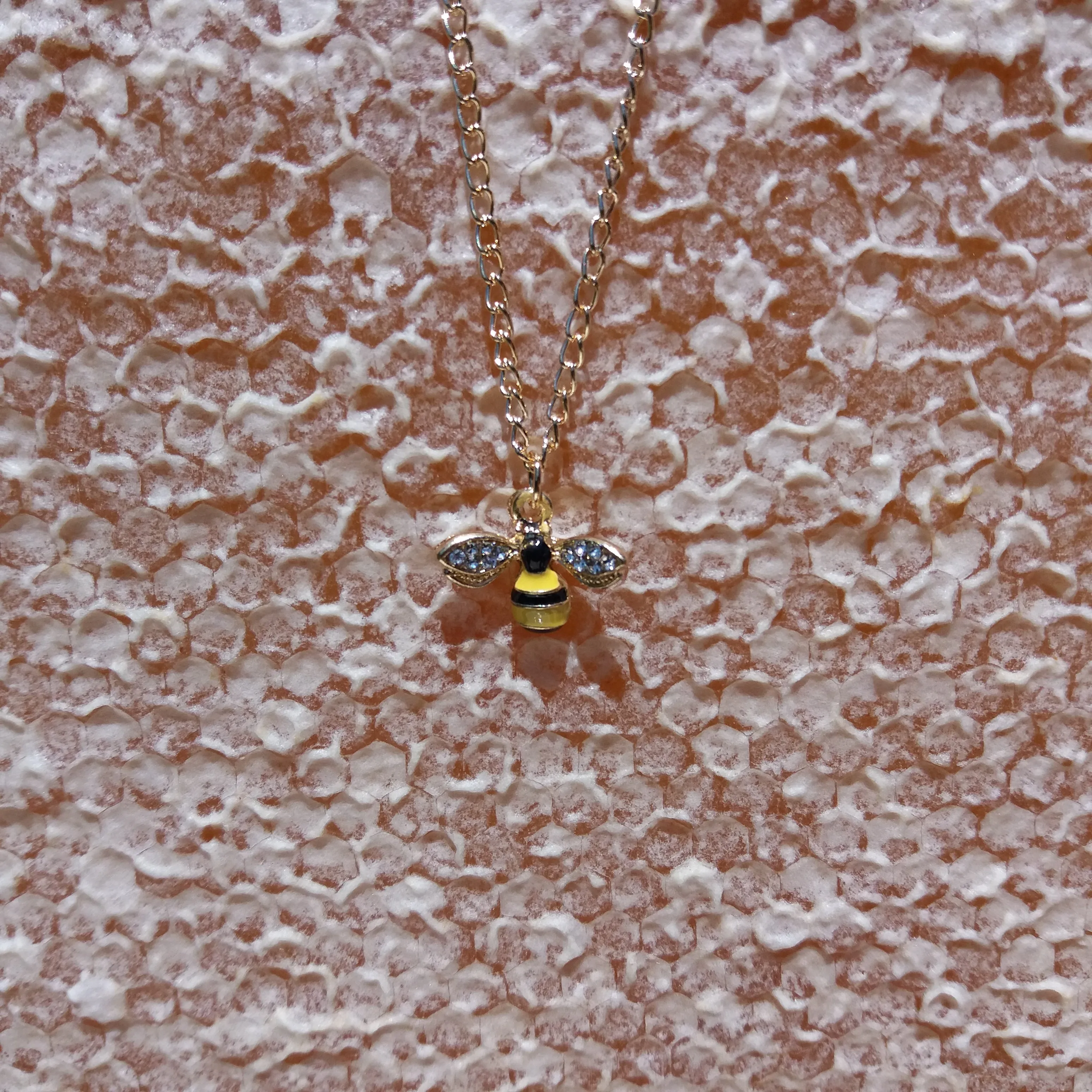 GOLDEN BEE WITH RHINESTONE WING NECKLACE