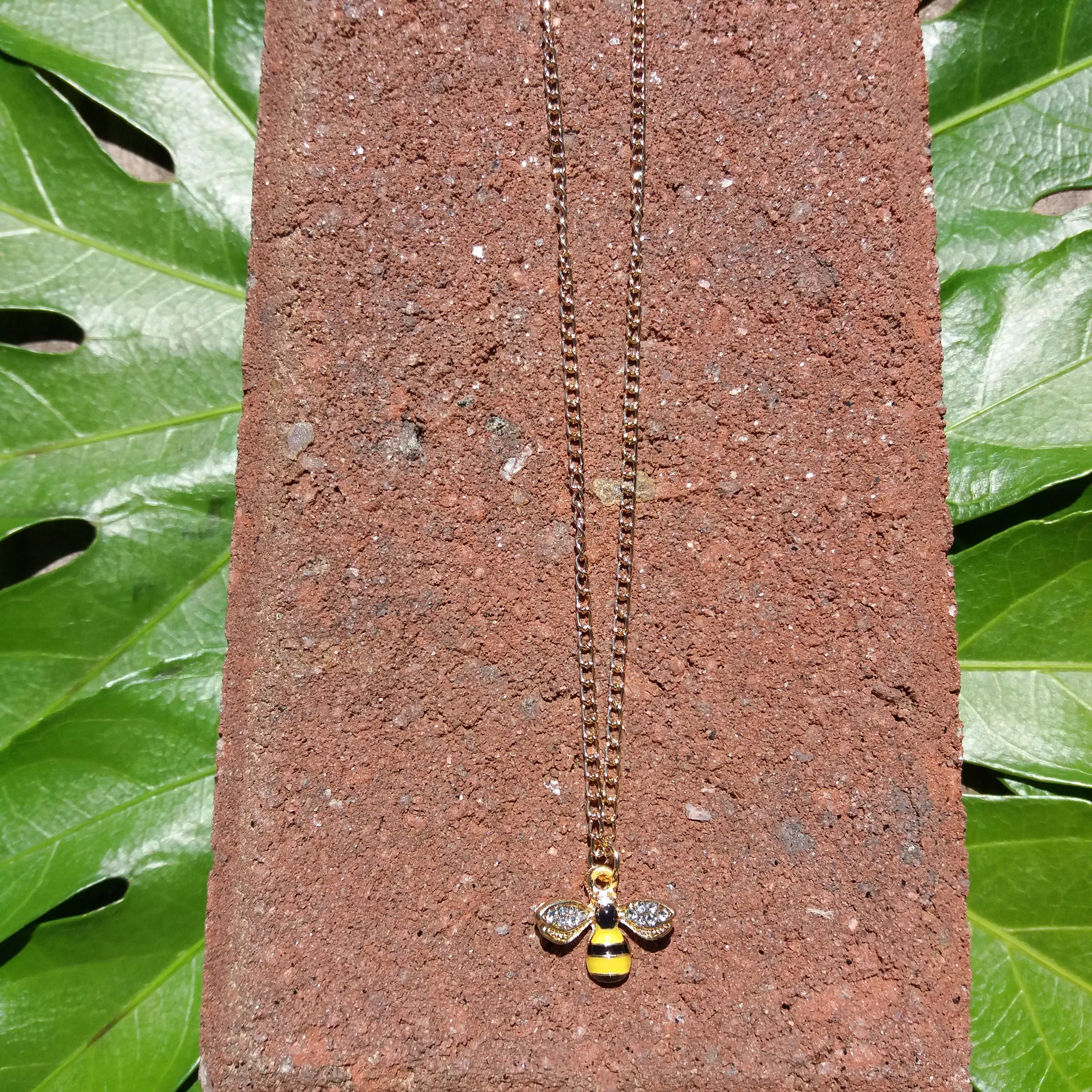 GOLDEN BEE WITH RHINESTONE WING NECKLACE