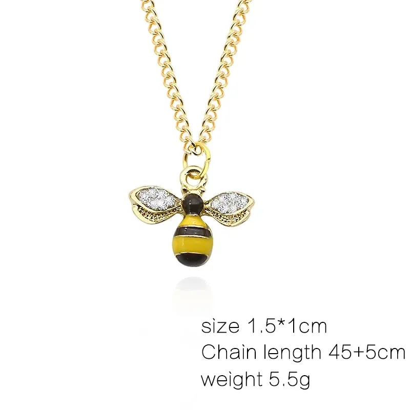 GOLDEN BEE WITH RHINESTONE WING NECKLACE