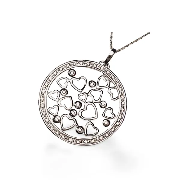 Gorgeous Estate 14K White Gold Diamond Hearts Pendant Necklace