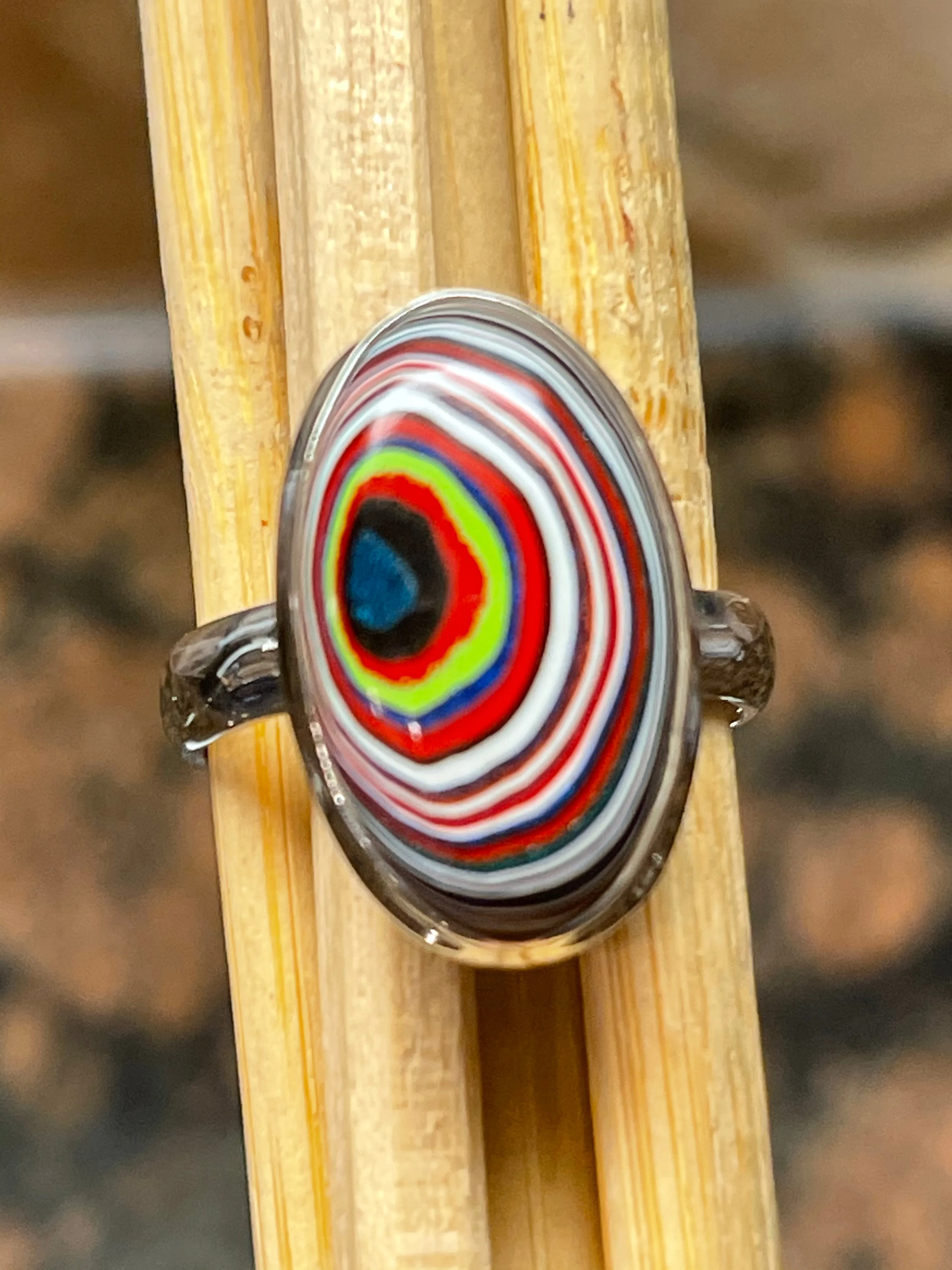 Gorgeous Fordite Agate 925 Solid Sterling Silver Ring Size 8