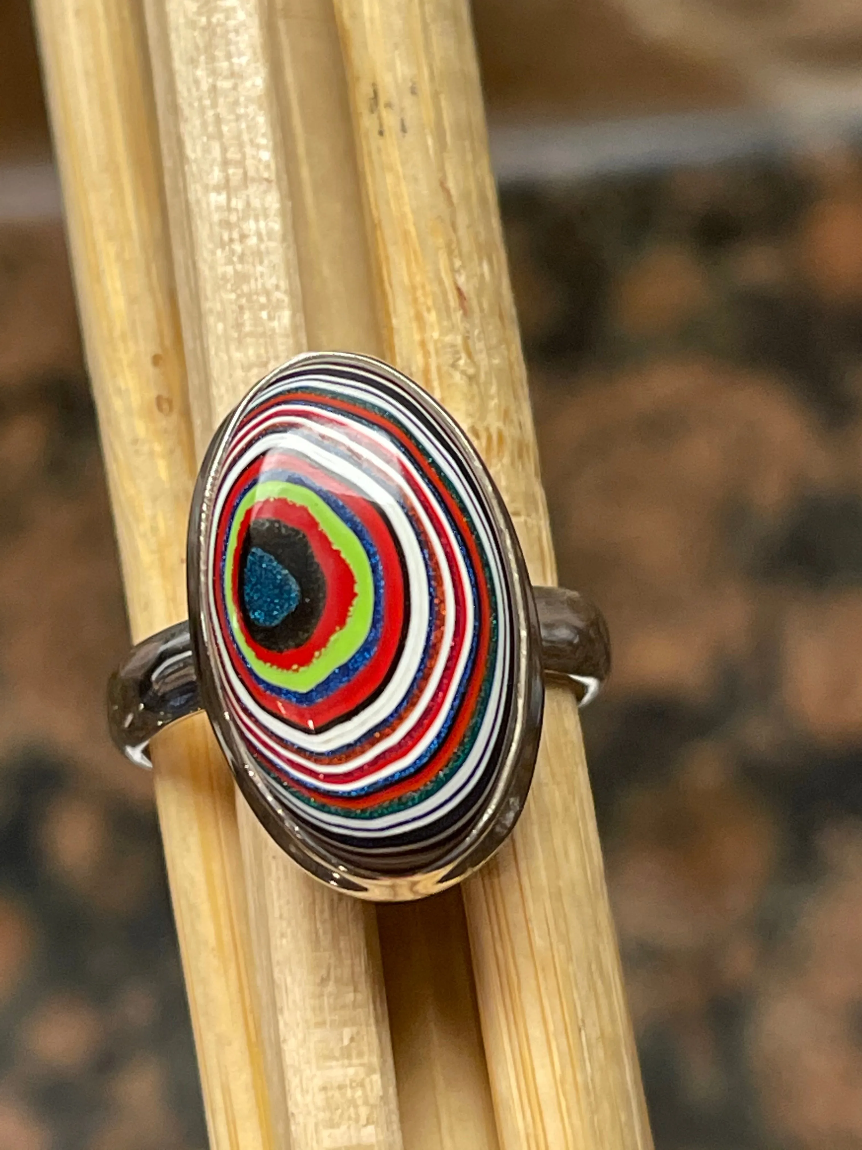 Gorgeous Fordite Agate 925 Solid Sterling Silver Ring Size 8