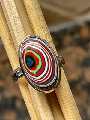 Gorgeous Fordite Agate 925 Solid Sterling Silver Ring Size 8