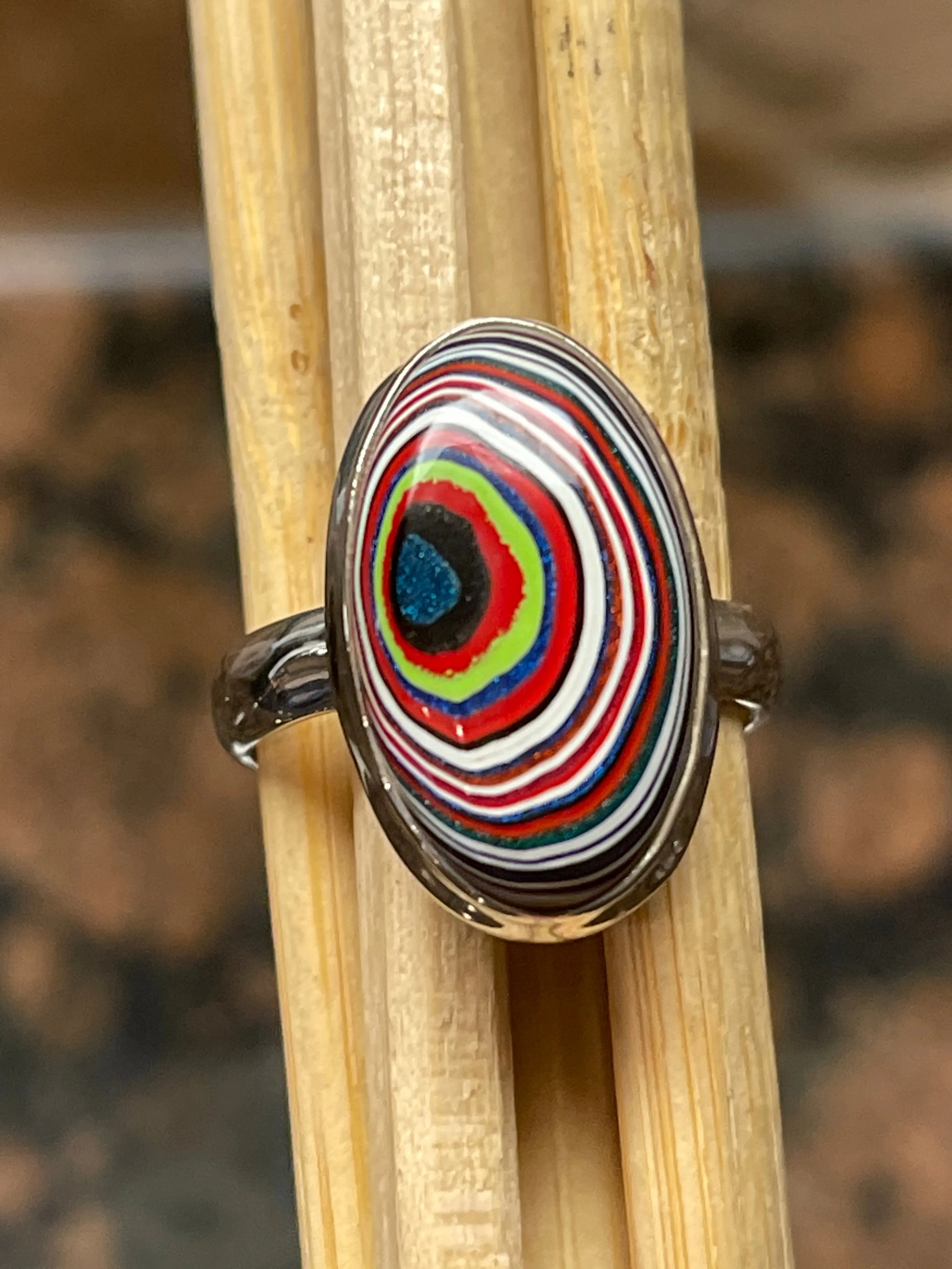 Gorgeous Fordite Agate 925 Solid Sterling Silver Ring Size 8