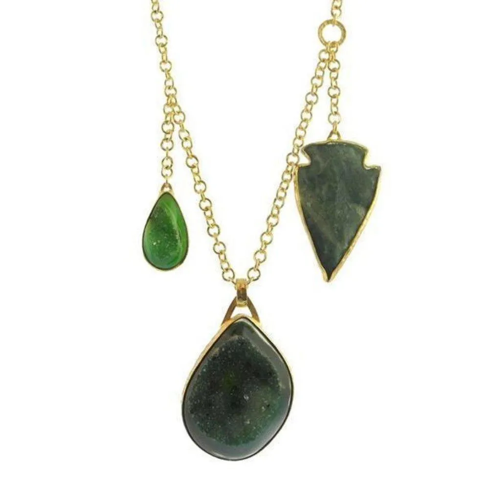 Green Drusy, Arrowhead Agate Necklace