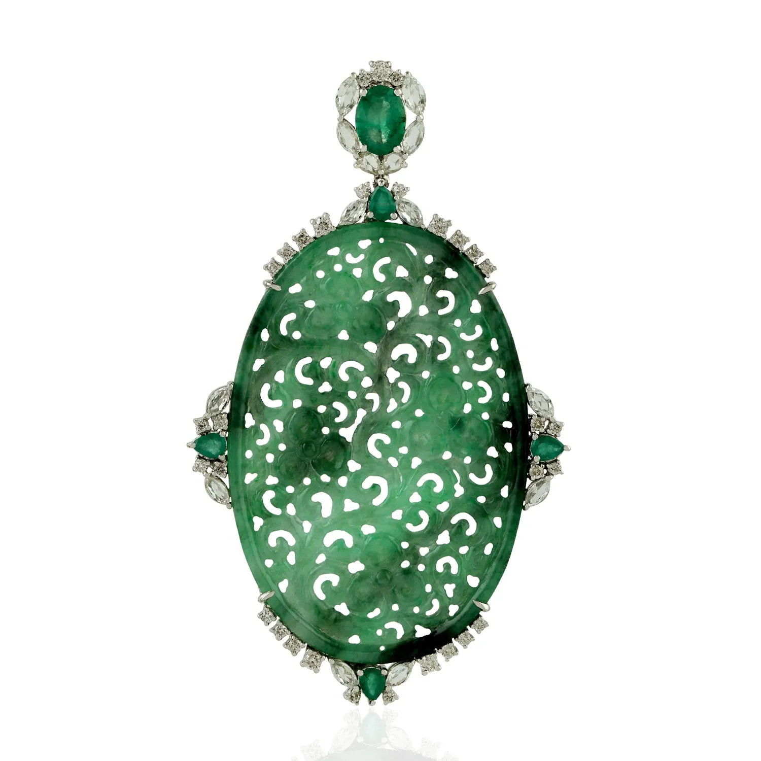 Green Emerald Charm Pendant 18k White Gold Diamond Fine Jewelry