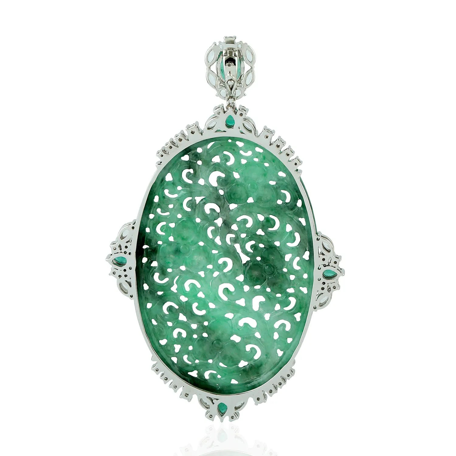 Green Emerald Charm Pendant 18k White Gold Diamond Fine Jewelry
