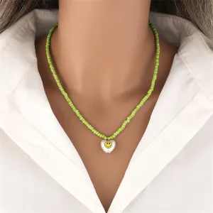 Green Howlite & Pearl Smiley Heart Pendant Necklace