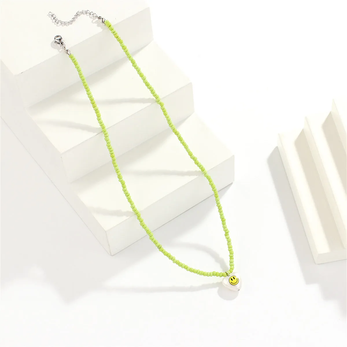 Green Howlite & Pearl Smiley Heart Pendant Necklace