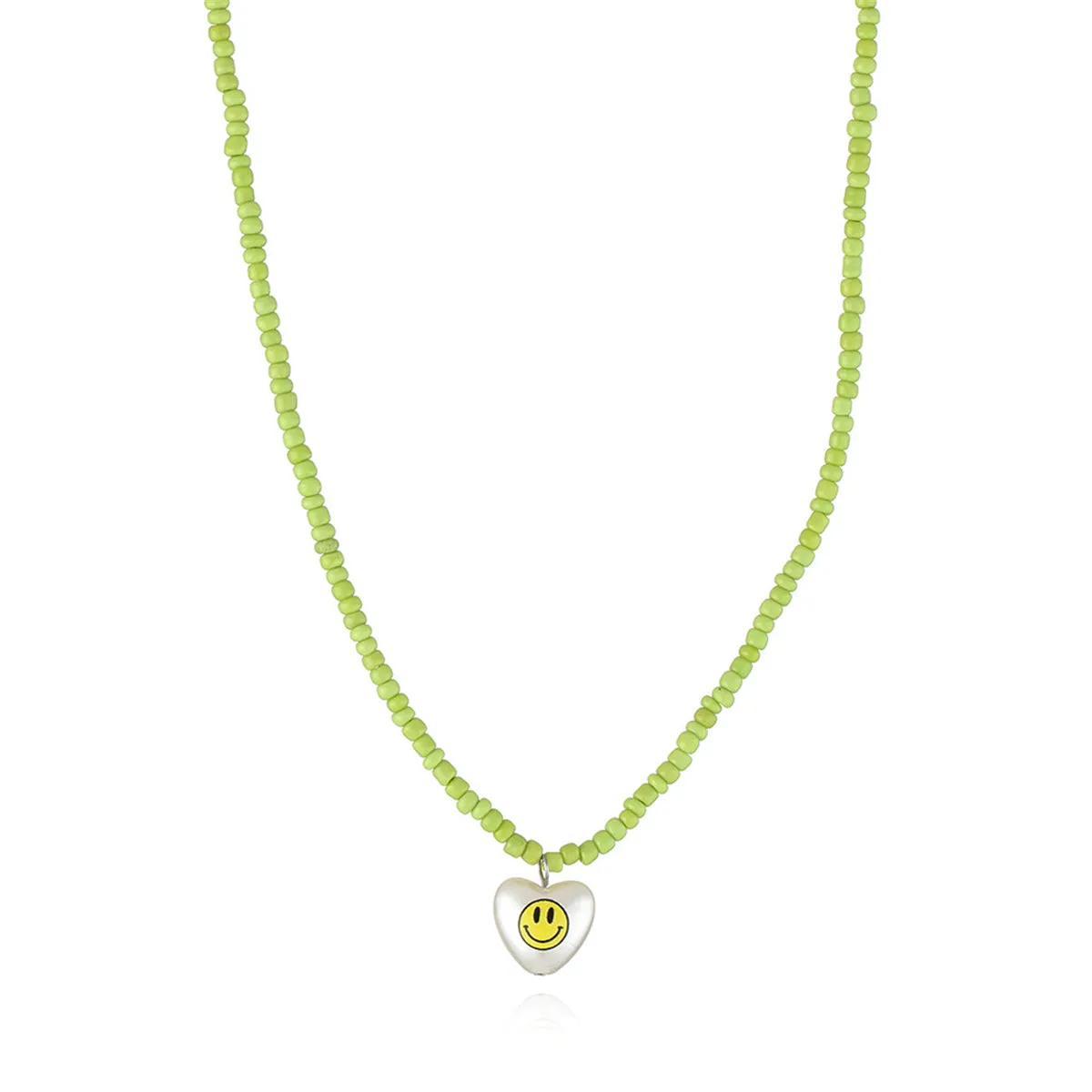 Green Howlite & Pearl Smiley Heart Pendant Necklace