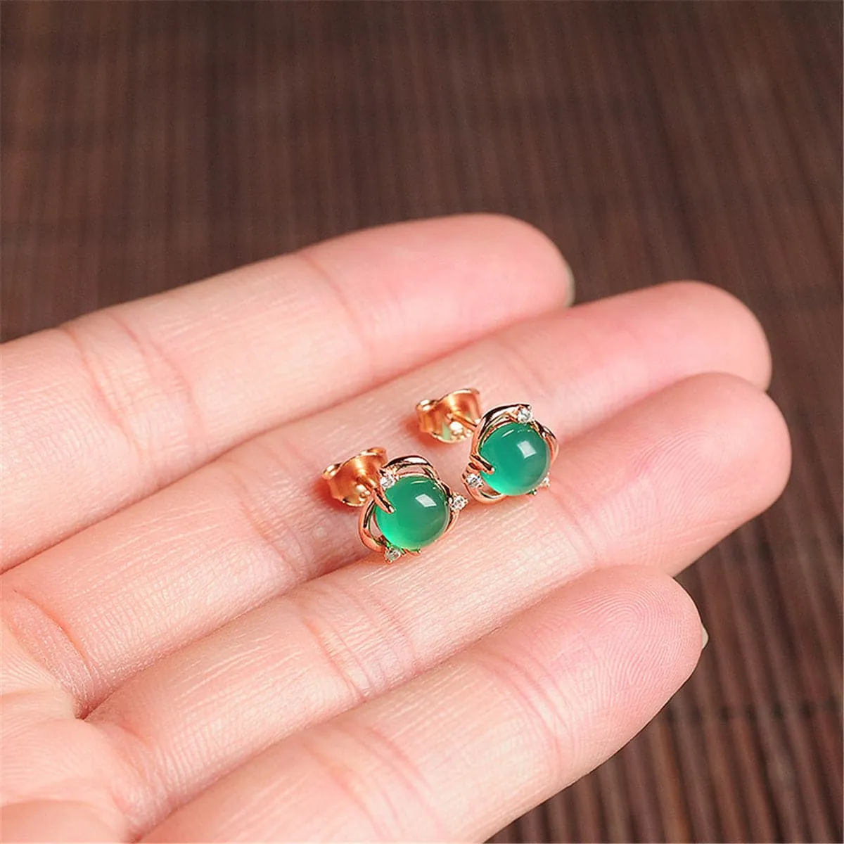 Green Jade & Cubic Zirconia 18K Gold-Plated Stud Earrings