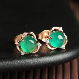 Green Jade & Cubic Zirconia 18K Gold-Plated Stud Earrings