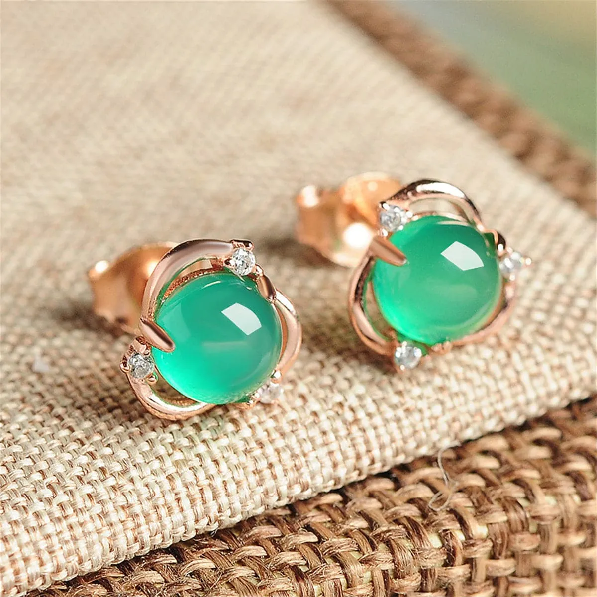 Green Jade & Cubic Zirconia 18K Gold-Plated Stud Earrings