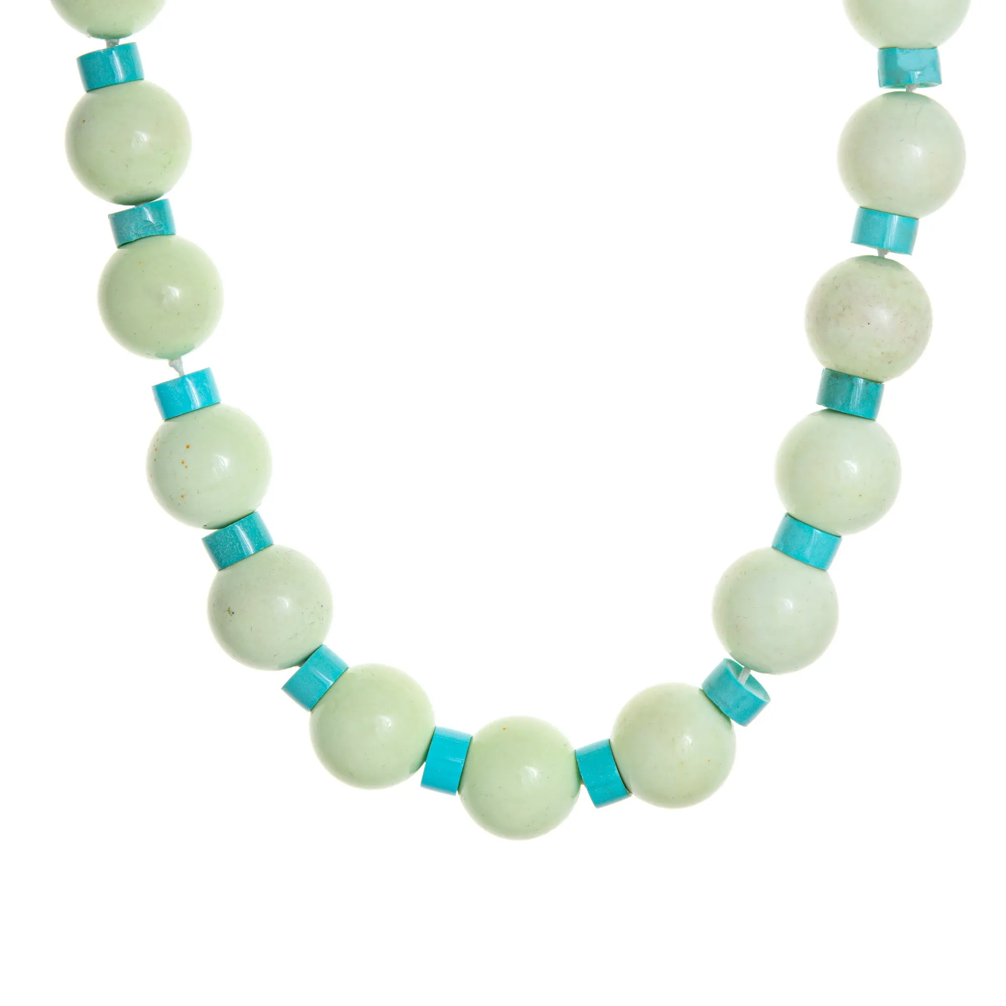 Green Jasper Bead Turquoise Necklace 16" Choker Diamond 18k Gold Clasp Jewelry