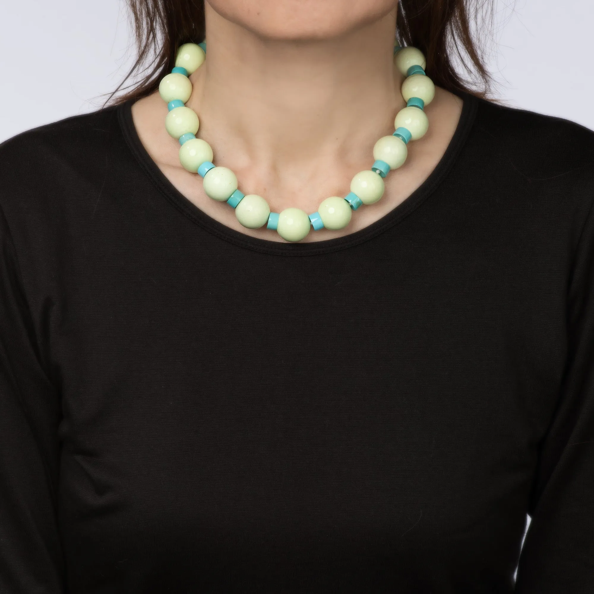 Green Jasper Bead Turquoise Necklace 16" Choker Diamond 18k Gold Clasp Jewelry