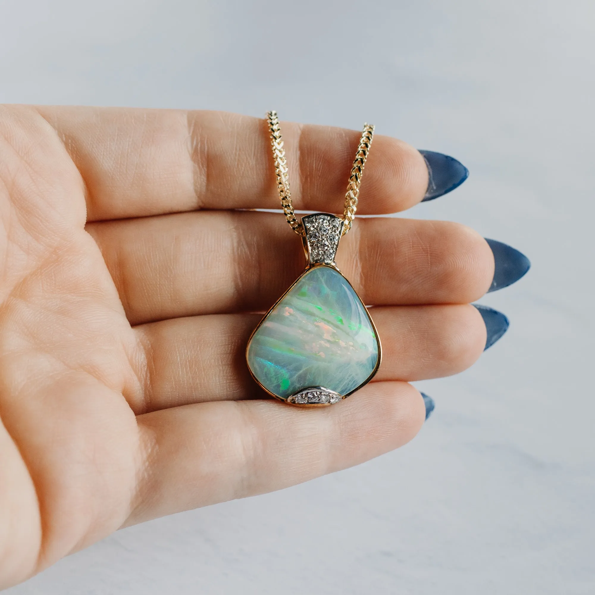 Grey Base Opal and Diamond Pendant Necklace
