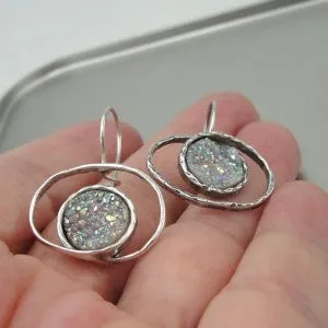 Hadar Designers druzy earrings 925 sterling silver new artist handmade (I e682)