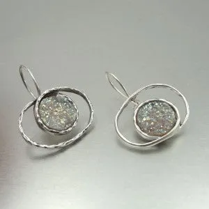 Hadar Designers druzy earrings 925 sterling silver new artist handmade (I e682)