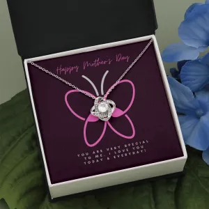 Happy Mother's Day Pink Butterfly Love Knot Necklace