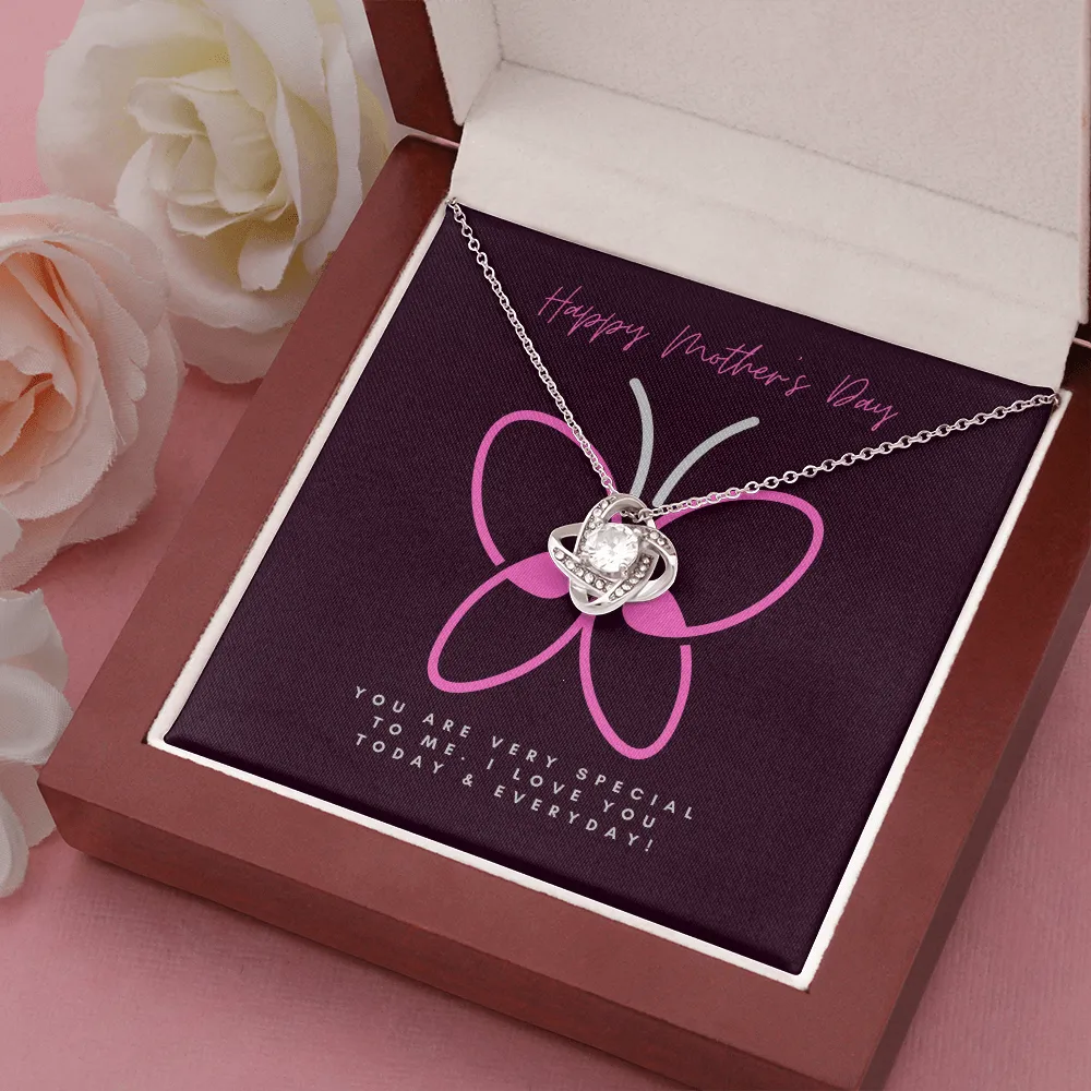Happy Mother's Day Pink Butterfly Love Knot Necklace