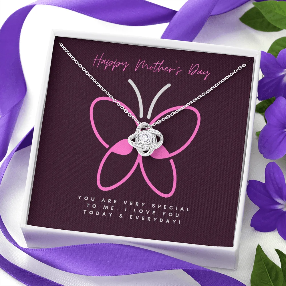 Happy Mother's Day Pink Butterfly Love Knot Necklace