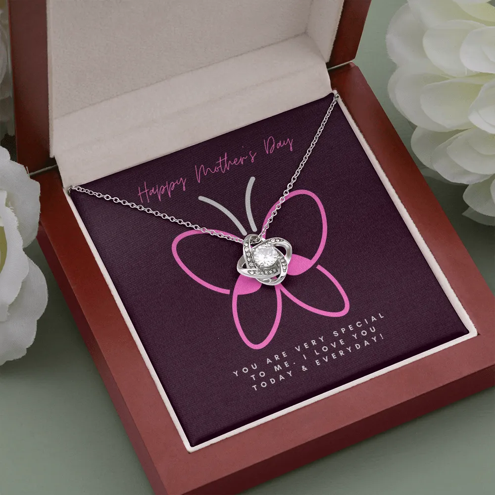 Happy Mother's Day Pink Butterfly Love Knot Necklace