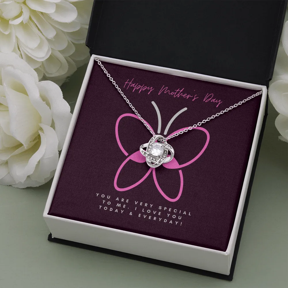 Happy Mother's Day Pink Butterfly Love Knot Necklace