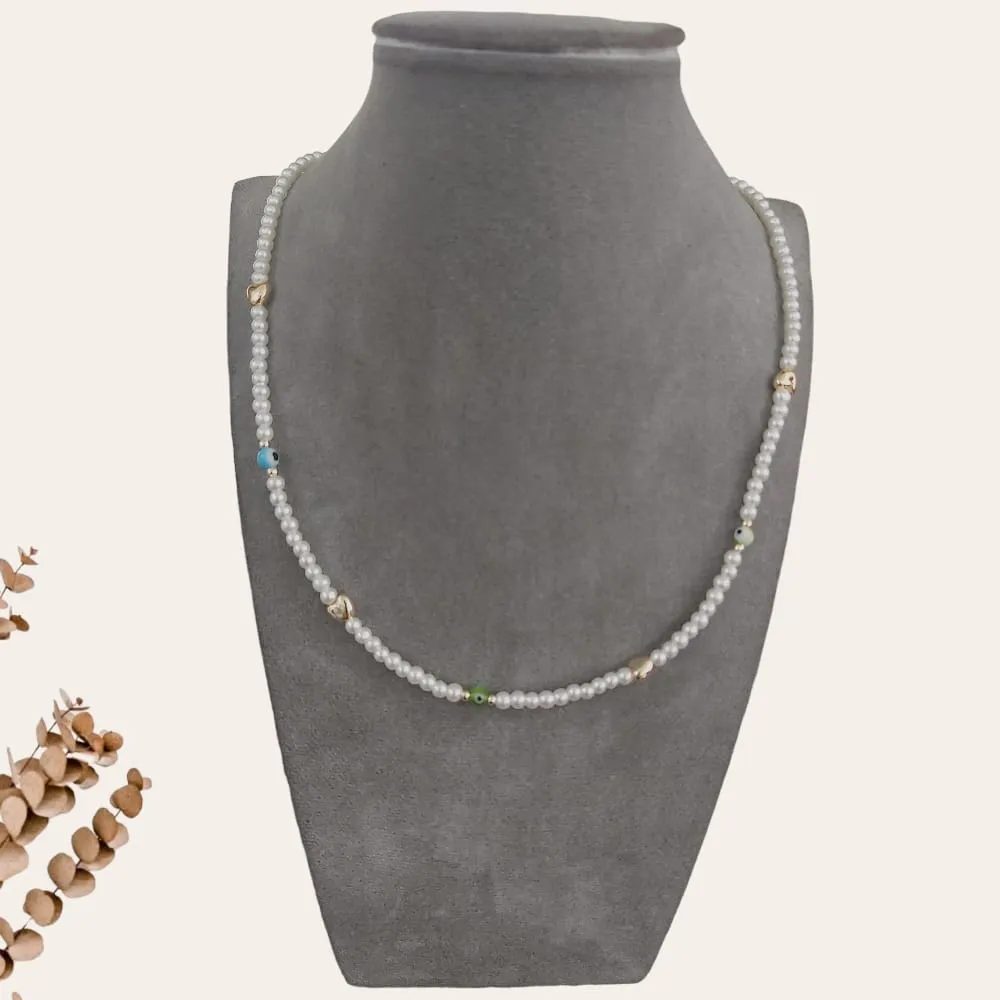 Heart & Eye Pearl Beaded Necklace S-0
