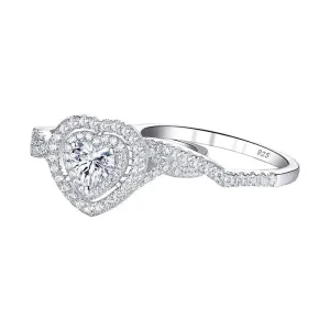 Heart-cut Diamond Halo Wedding Ring Set