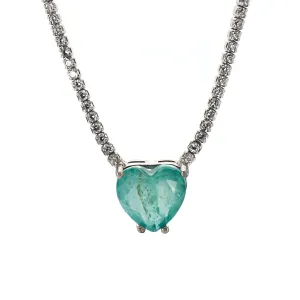 Heart Paraiba Tourmaline Diamond Chain Happy Necklace