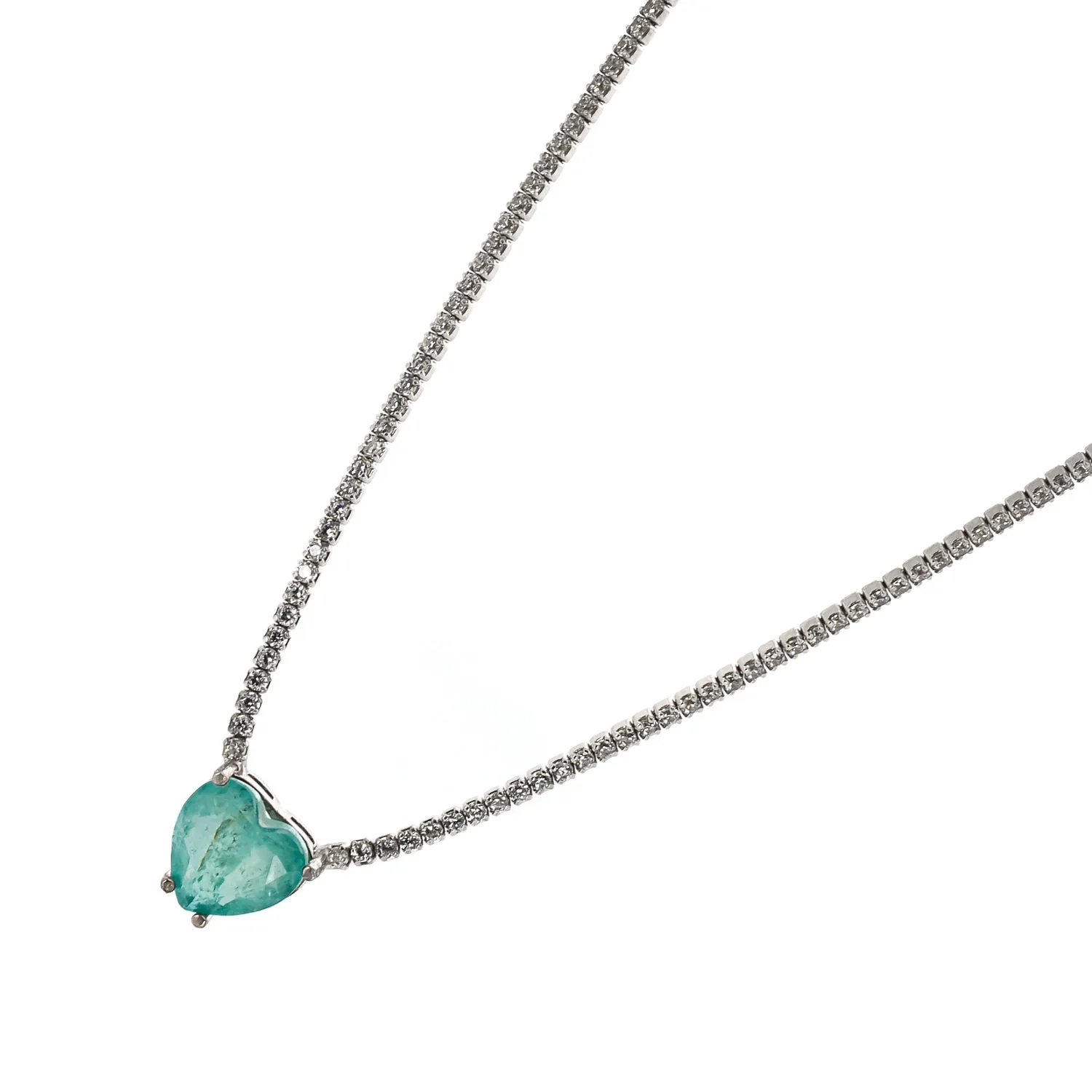 Heart Paraiba Tourmaline Diamond Chain Happy Necklace