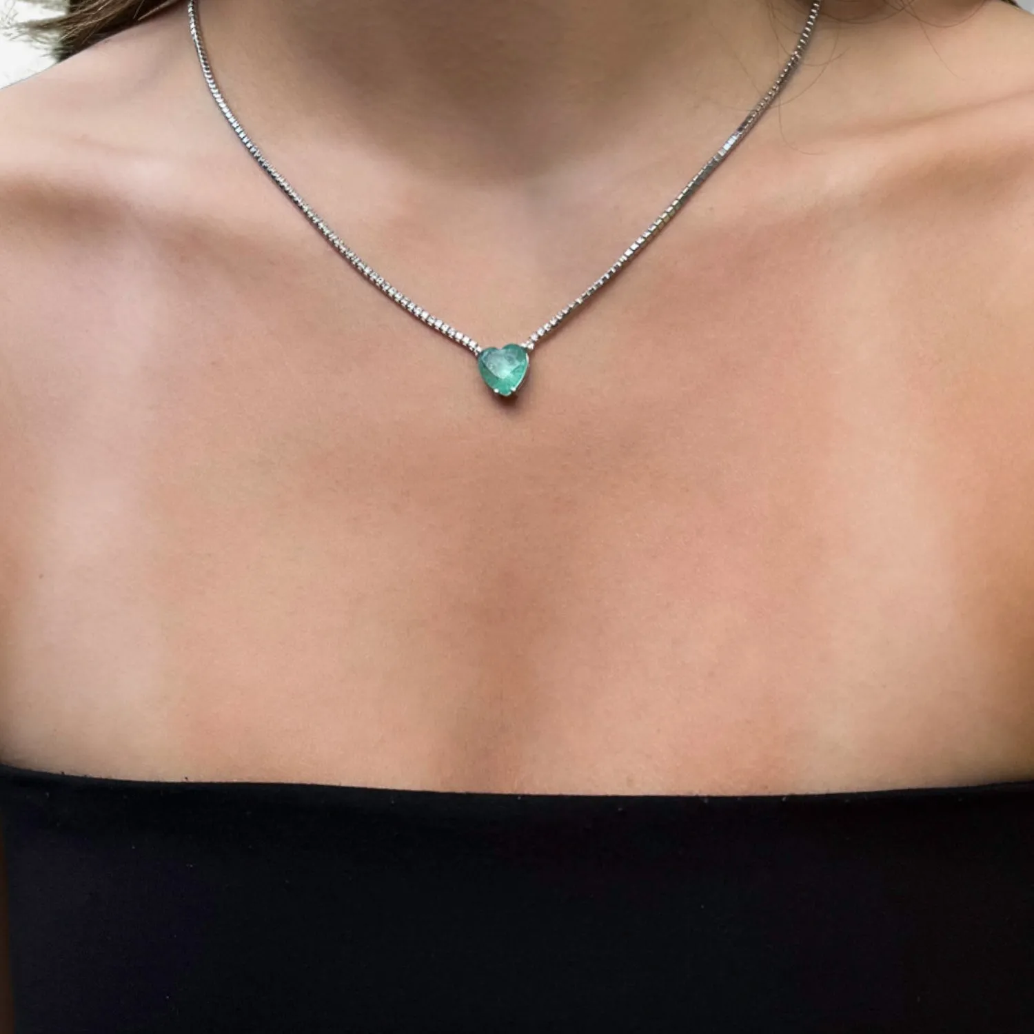 Heart Paraiba Tourmaline Diamond Chain Happy Necklace